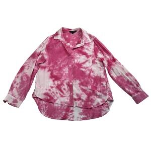 VELVET HEART Pink TIE-DYE 3/4 Roll-Tab Sleeve BUTTON-UP Pocket SHIRT Size M